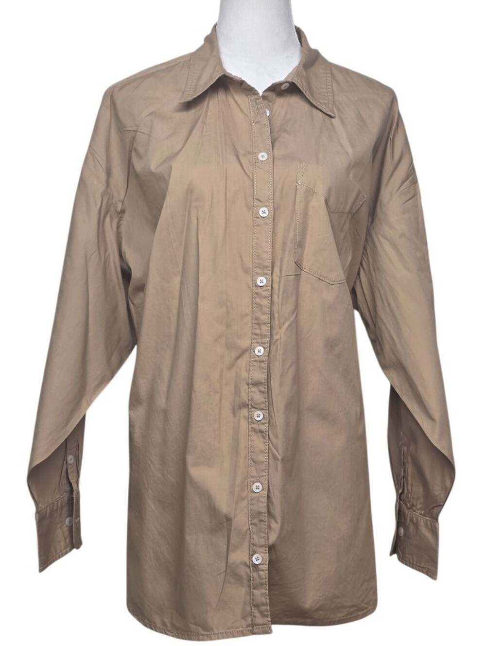 Maeve by Anthropologie Taupe Button Up Oversized Blouse Sz 1X